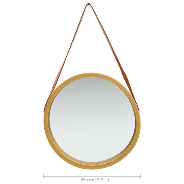 The Living Store Hangende Spiegel - Retro Stijl - Goud en Bruin - 50 cm - Kunstleer - Paulowniahout