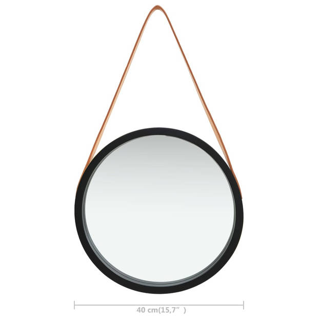 The Living Store Retro Hangende Spiegel - 40 cm - Zwart/Bruin