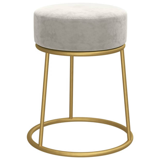 The Living Store Ronde Hocker - Fluweel - Lichtgrijs/Goud - 30x38 cm (ø x H) - Montage Vereist