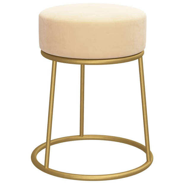 The Living Store Ronde Hocker - Fluweel - 30 x 38 cm - Abrikoos/Goud