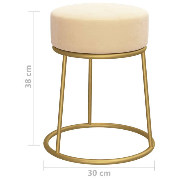 The Living Store Ronde Hocker - Fluweel - 30 x 38 cm - Abrikoos/Goud