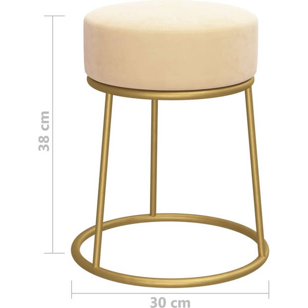 The Living Store Ronde Hocker - Fluweel - 30 x 38 cm - Abrikoos/Goud