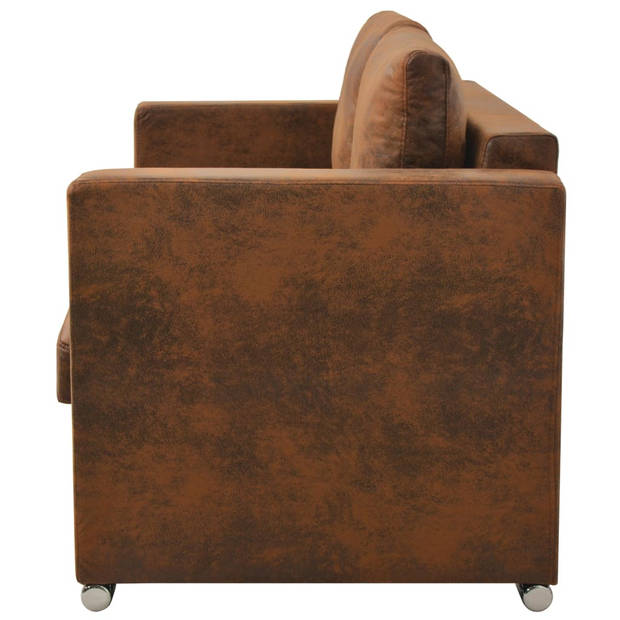 The Living Store Vintage Suede-Look Tweezitsbank - 137x73x82 cm - Bruin