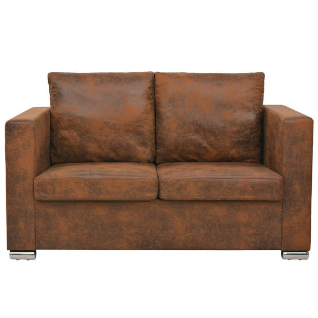 The Living Store Vintage Suede-Look Tweezitsbank - 137x73x82 cm - Bruin