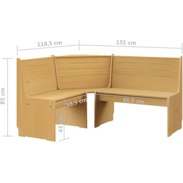 The Living Store Hoekbank Grenenhout - 151 x 118.5 x 85 cm - Honingbruin