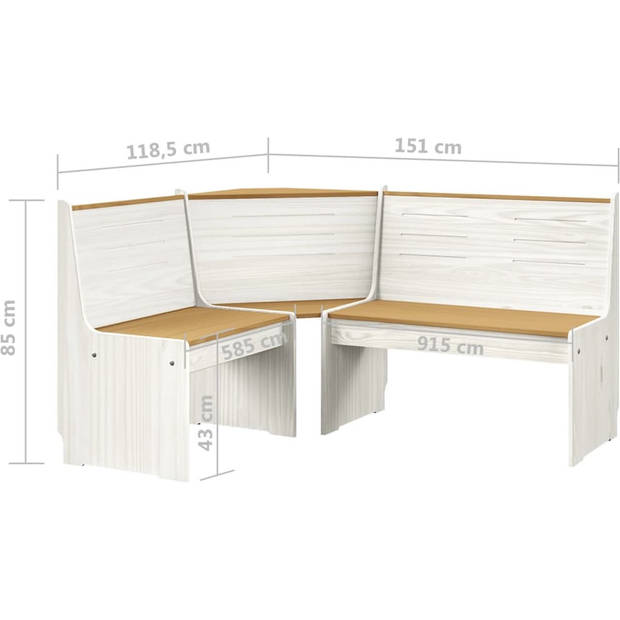 The Living Store Hoekbank 151 cm massief grenenhout honingbruin en wit - Bank