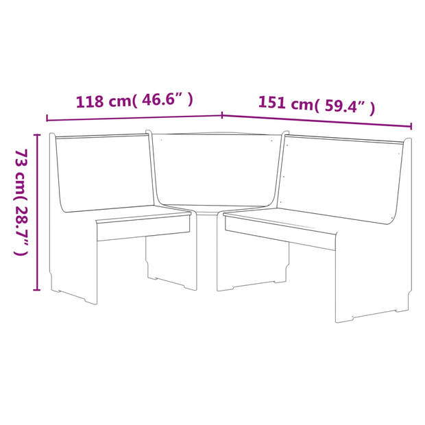 The Living Store Hoekbank 151 cm massief grenenhout honingbruin en wit - Bank