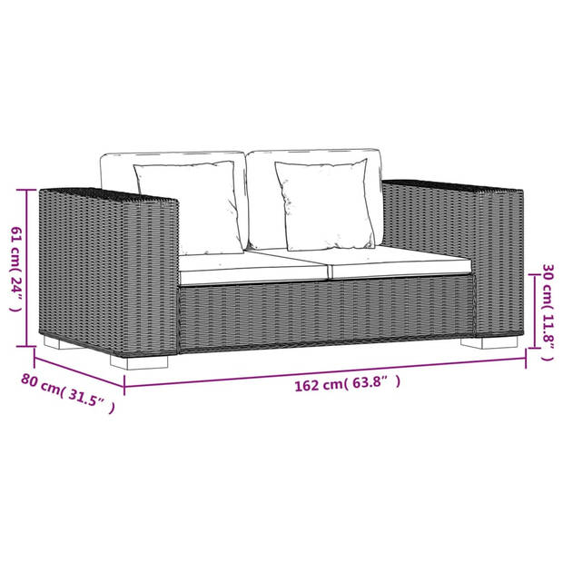 The Living Store Rattan Bank - Tweezitsbank - Natuurlijk rattan - 162 x 80 x 61 cm - Crèmewit linnen