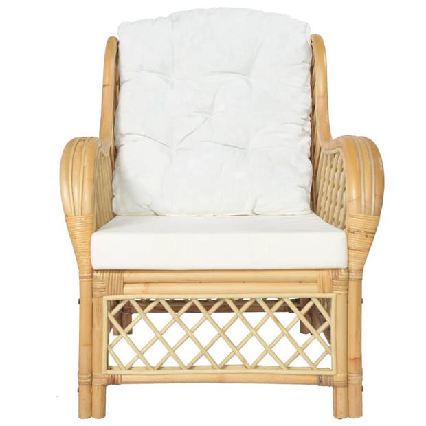 The Living Store Rattan Stoel - Zitmeubel - 81 x 70 x 90 cm - Crèmewit kussen