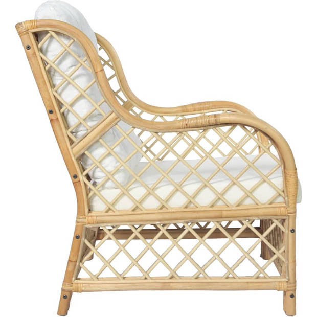 The Living Store Rattan Stoel - Zitmeubel - 81 x 70 x 90 cm - Crèmewit kussen