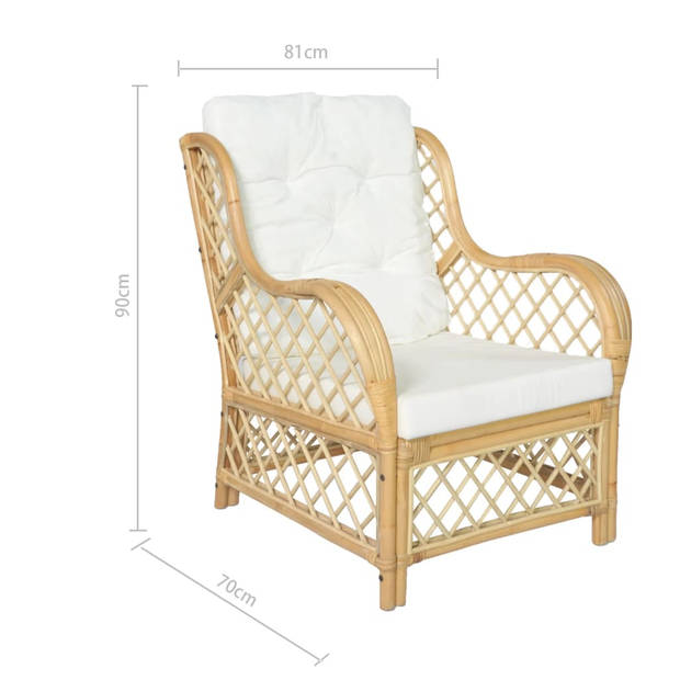 The Living Store Rattan Stoel - Zitmeubel - 81 x 70 x 90 cm - Crèmewit kussen