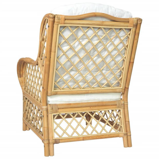 The Living Store Rattan Stoel - Zitmeubel - 81 x 70 x 90 cm - Crèmewit kussen