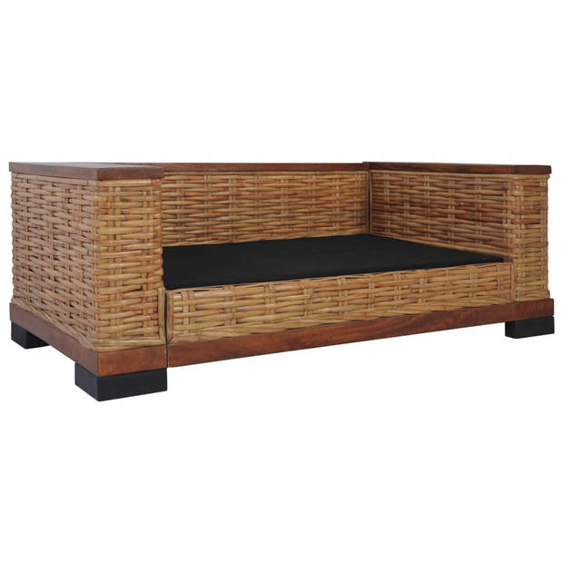 The Living Store Natuurlijk Rattan Tweezitsbank - 155x78x66cm - Bruin - Crèmewit Kussen