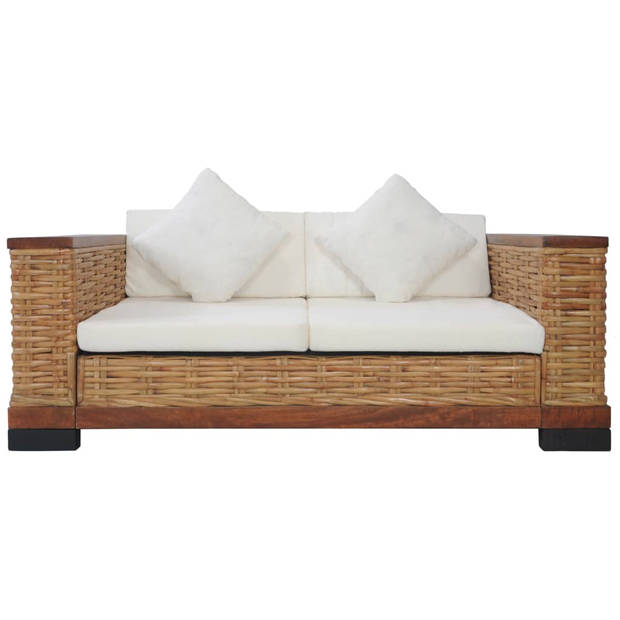 The Living Store Rattan Bankstelset - Bruin/Crèmewit - 2-zitsbank- 155x78x66cm - 3-zitsbank- 191x78x66cm