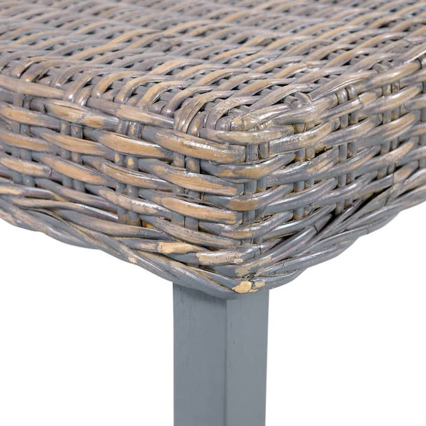 The Living Store Halbank Kubu Rattan - Grijs - 110 x 35 x 45 cm - Massief Mangohout