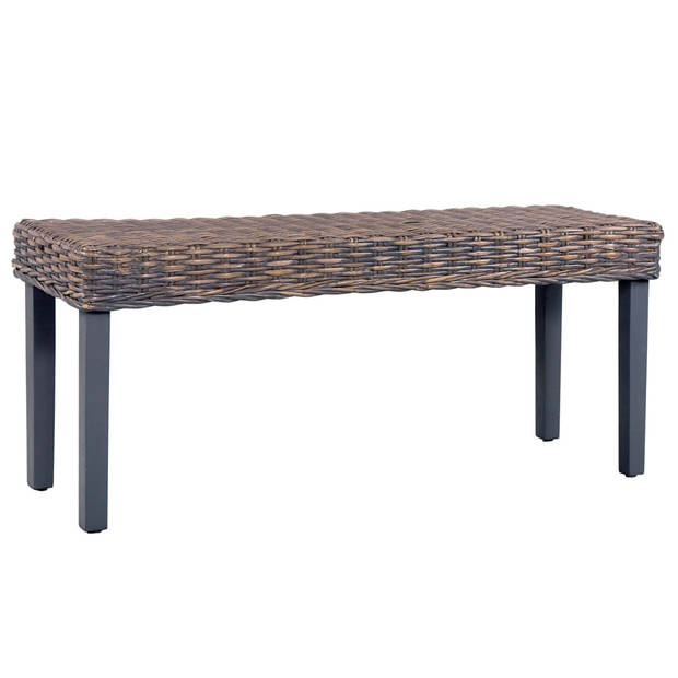 The Living Store Halbank Kubu Rattan - Grijs - 110 x 35 x 45 cm - Massief Mangohout