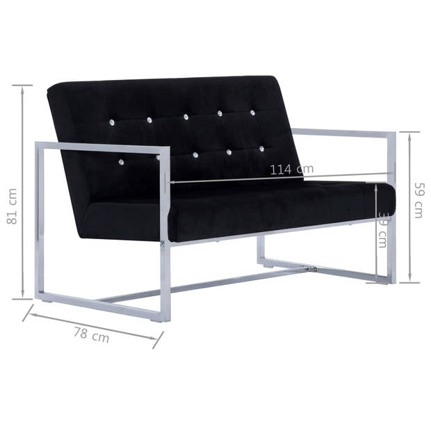 The Living Store Tweezitsbank - fluweel - zwart - 114x78x81cm - max 110kg draagvermogen