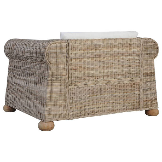 The Living Store Rattan Fauteuil - Naturel - 100x78x67 cm - Stof - Verwijderbare kussenhoezen