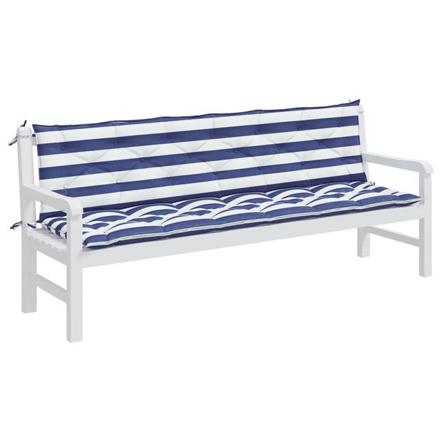 vidaXL Tuinbankkussens 2 st gestreept 200x50x7 cm stof wit en blauw