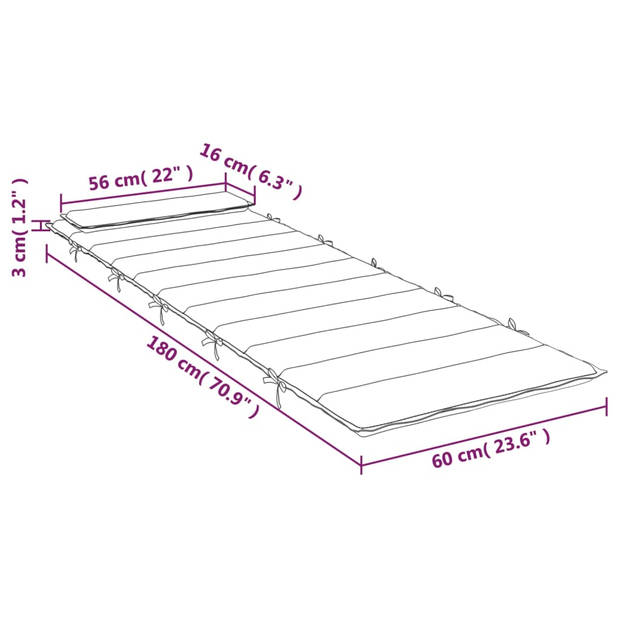 The Living Store Ligbedkussen - Oxford stof - 180 x 60 x 3 cm - Anti-slipontwerp