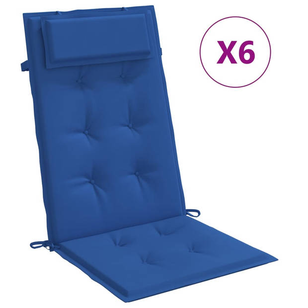 The Living Store stoelkussen Oxford - 120x50x3 cm - koningsblauw - waterafstotend - 6 stuks