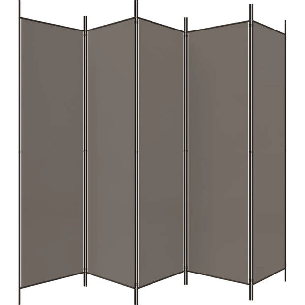 The Living Store Kamerscherm met 5 panelen 250x220 cm stof antracietkleurig - Kamerscherm