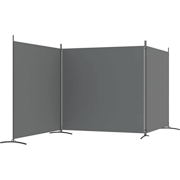 The Living Store Kamerscherm Antraciet 3 panelen - 525 x 180 cm - Duurzaam stofmateriaal - Inklapbaar