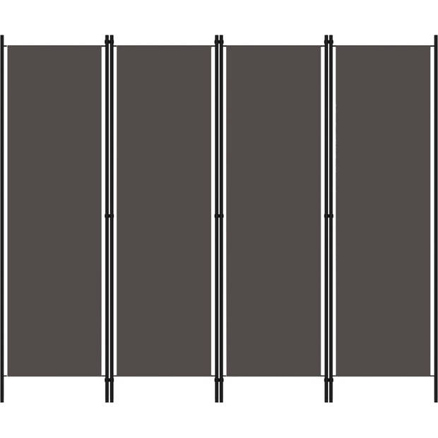 The Living Store Ruimteverdeler 4 panelen - 200 x 180 cm - Antraciet - Gepoedercoat ijzer - Stof