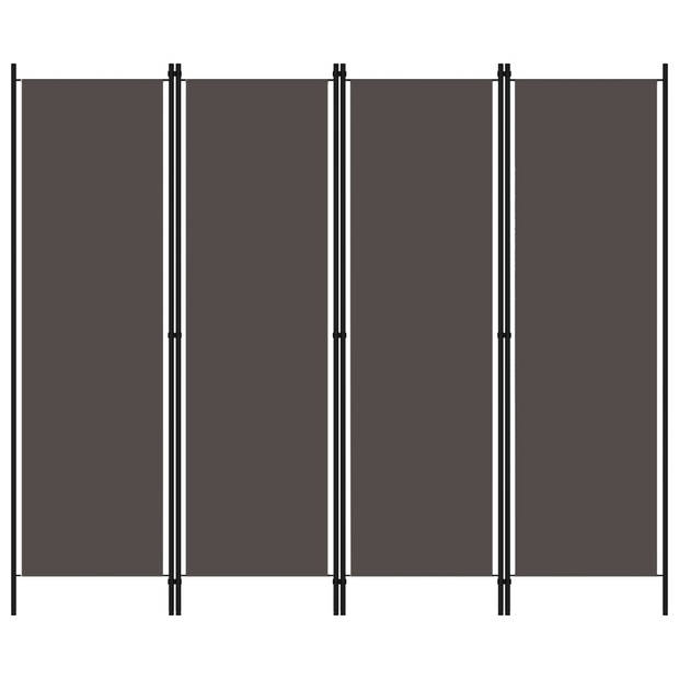 The Living Store Ruimteverdeler 4 panelen - 200 x 180 cm - Antraciet - Gepoedercoat ijzer - Stof