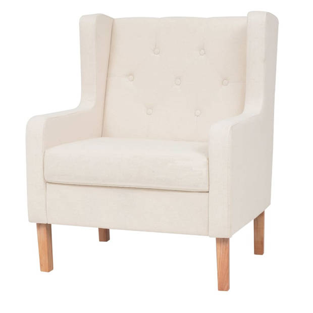 The Living Store Bankenset - - Fauteuil en 2-zitsbank - Crèmewit - Houten frame - Polyester 100%