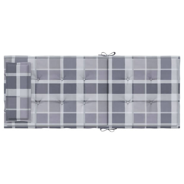 The Living Store Stoelkussen Set met hoge rug - Oxford stof - 120 x 50 x 3 cm - Grijs ruitpatroon