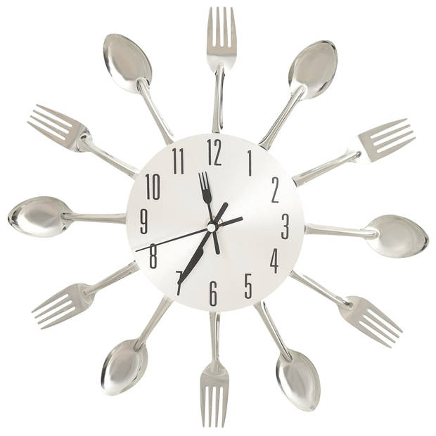 The Living Store Wandklok - Keuken - 31 cm - Vorken en Lepels - Zilver