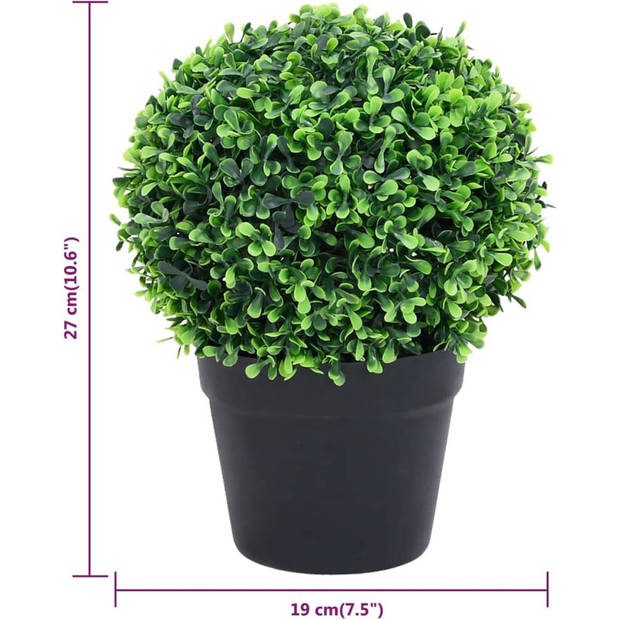 The Living Store Kunstbuxusplanten - Set van 2 - Gemengd groen - Polyethyleen - 19 x 27cm