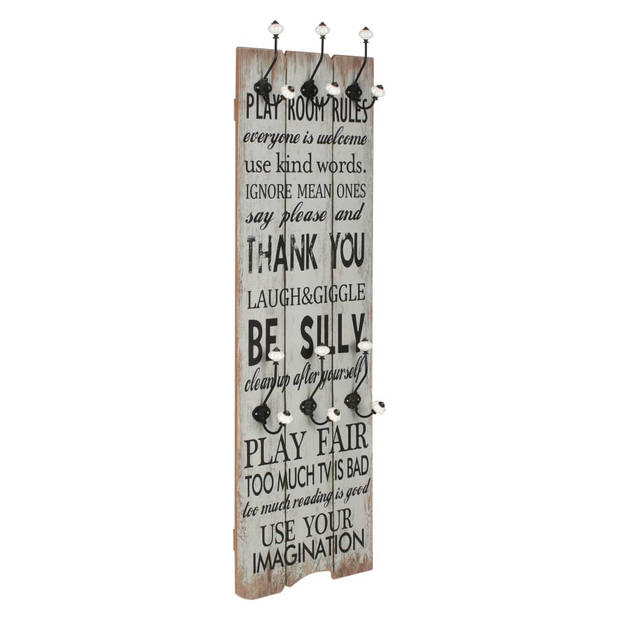 The Living Store Kapstok Vintage Play Room Rules - 40x120cm - MDF en metaal