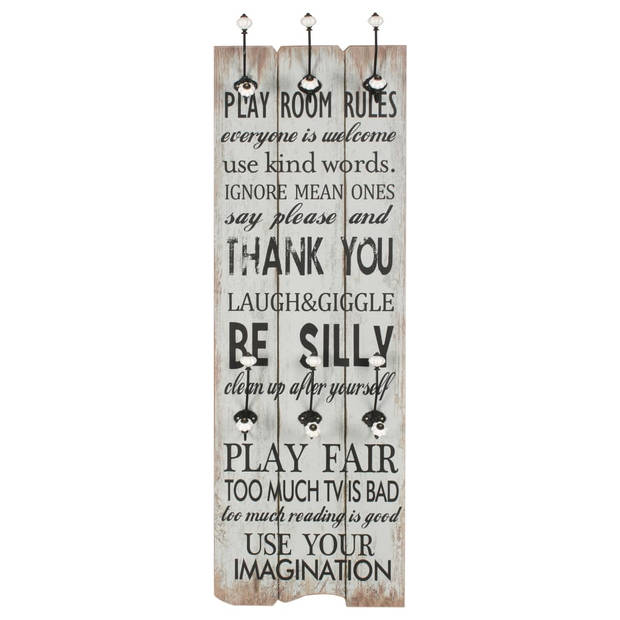 The Living Store Kapstok Vintage Play Room Rules - 40x120cm - MDF en metaal