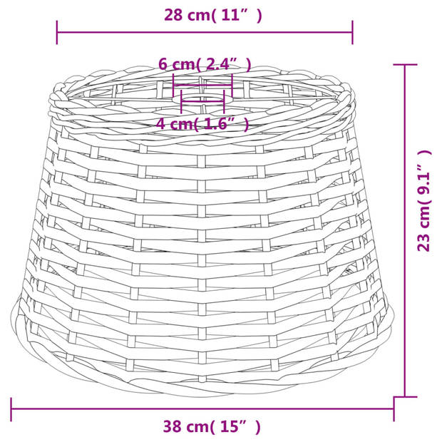 vidaXL Plafondlampenkap Ø38x23 cm wicker bruin