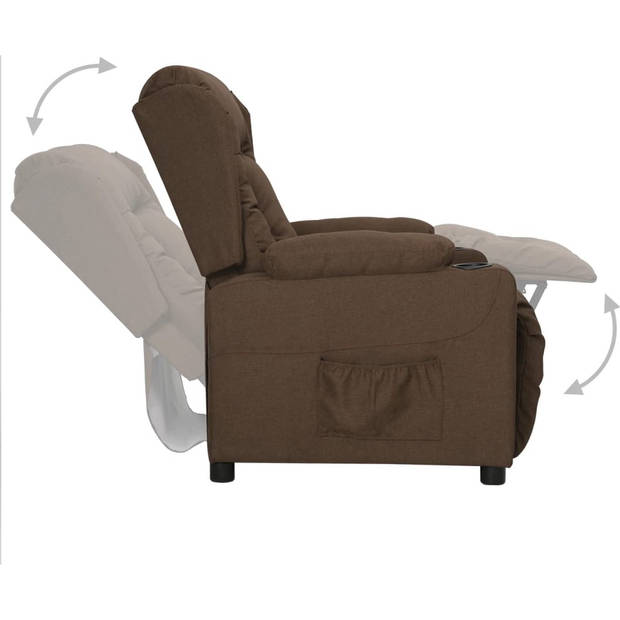 The Living Store Verstelbare Fauteuil - Bruin - 72.5 x 96 x 99.5 cm - Met 2 bekerhouders