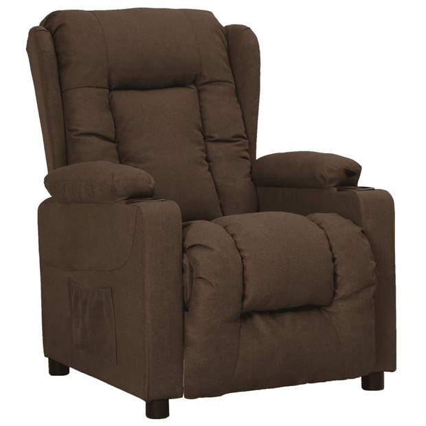 The Living Store Verstelbare Fauteuil - Bruin - 72.5 x 96 x 99.5 cm - Met 2 bekerhouders