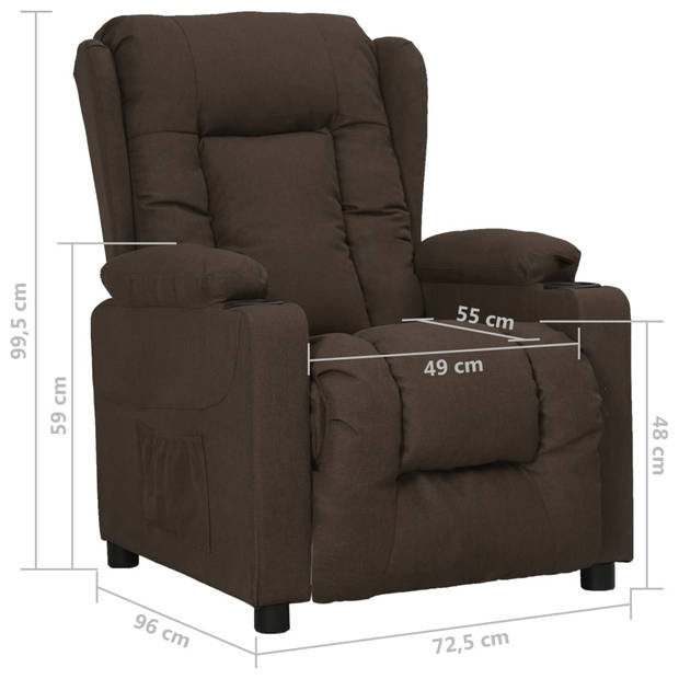 The Living Store Verstelbare Fauteuil - donkerbruin - 72.5 x 96 x 99.5 cm - met bekerhouders