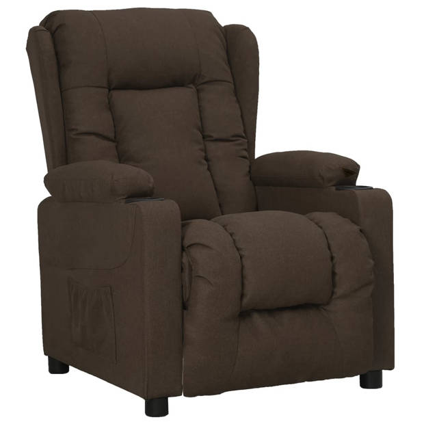 The Living Store Verstelbare Fauteuil - donkerbruin - 72.5 x 96 x 99.5 cm - met bekerhouders