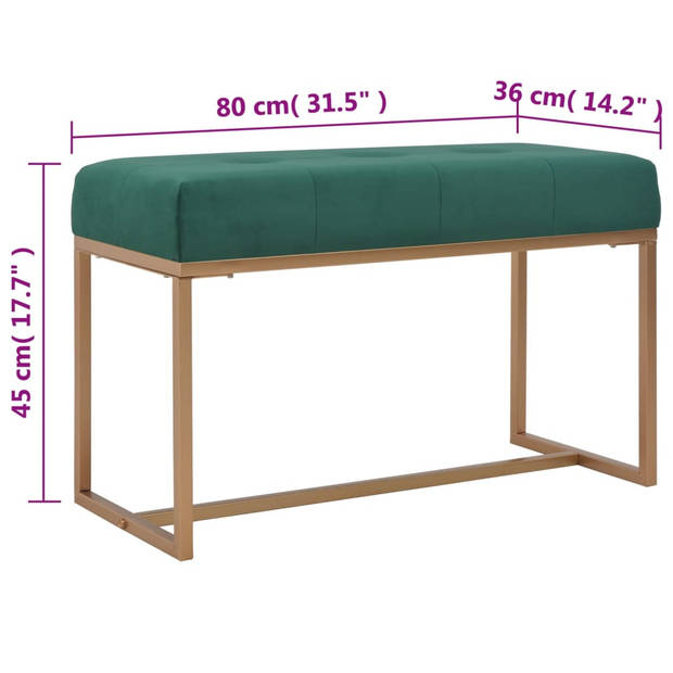 The Living Store Halbank Fluweel - Groen - 80 x 36 x 45 cm