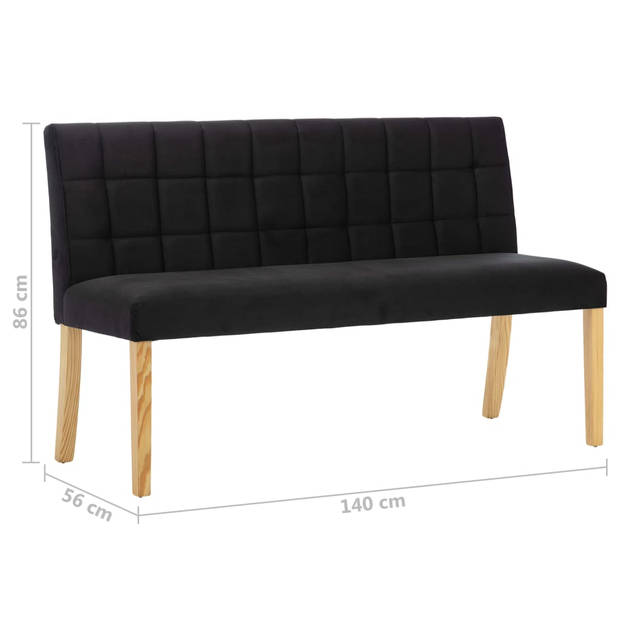 The Living Store Bank Velvet - 140x56x86cm - Zwart