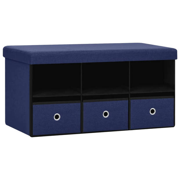 The Living Store Halbank Opbergbank - 76 x 38 x 38 cm - Blauw - Kunstlinnen - MDF