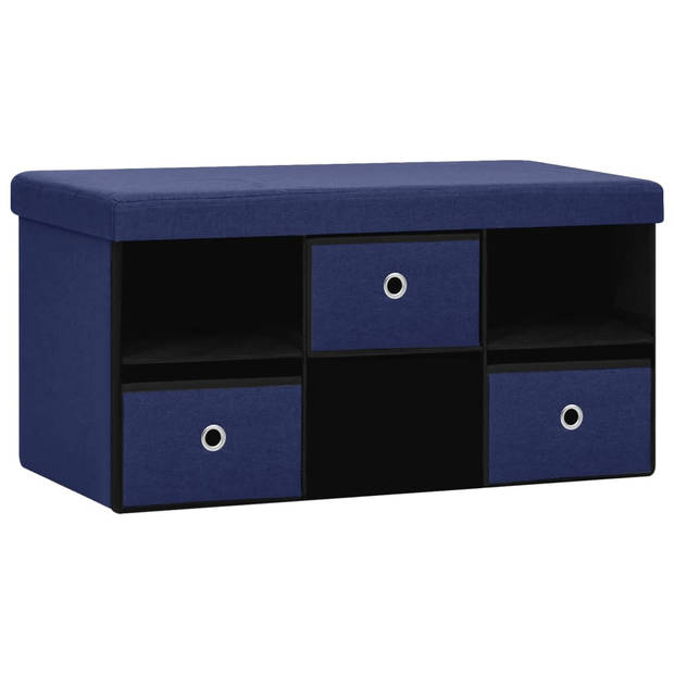 The Living Store Halbank Opbergbank - 76 x 38 x 38 cm - Blauw - Kunstlinnen - MDF