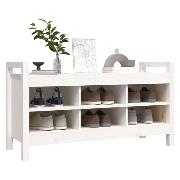 The Living Store Halbank Rustic Pine - Opbergbank - 110x40x60 cm - Wit