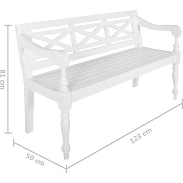 The Living Store Batavia Bank - Massief Mahoniehout - 123 x 50 x 81 cm - Wit