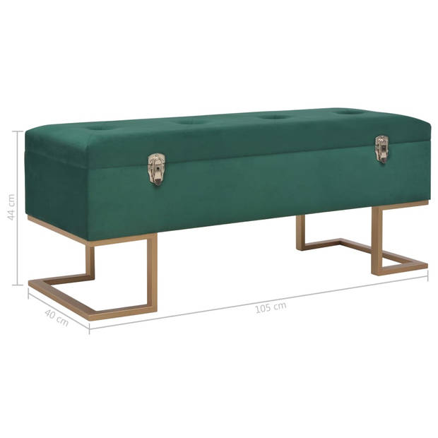 The Living Store Fluwelen Bank Groen 105 x 40 x 44 cm - Met Intern Opbergvak