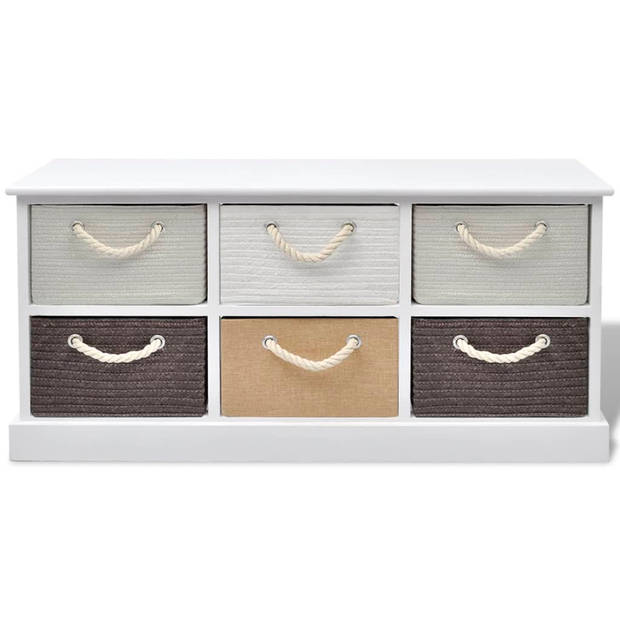 The Living Store Opbergbank - Paulowniahout en MDF - 95 x 28 x 47 cm - 6 lades met touwhandvat