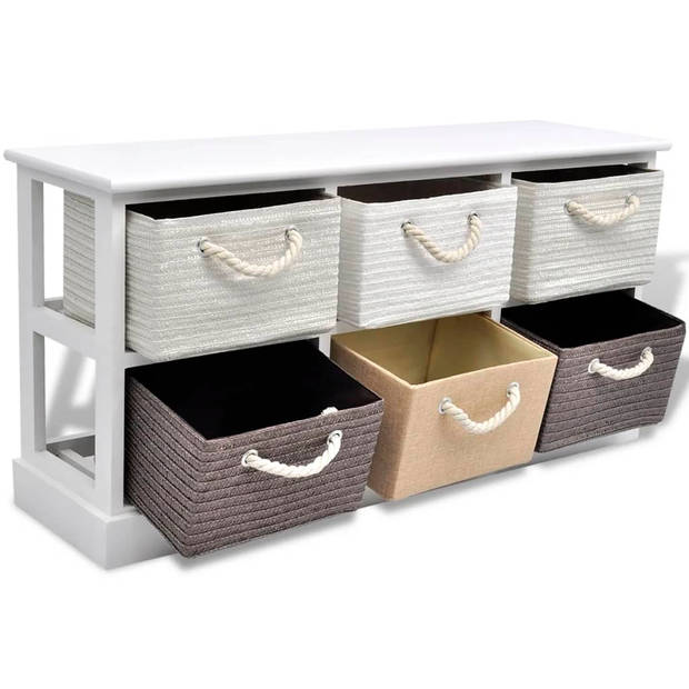 The Living Store Opbergbank - Paulowniahout en MDF - 95 x 28 x 47 cm - 6 lades met touwhandvat