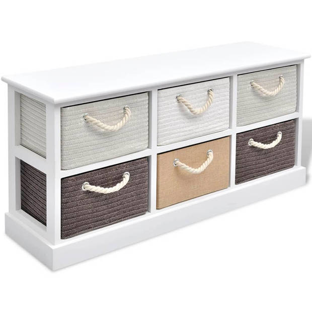 The Living Store Opbergbank - Paulowniahout en MDF - 95 x 28 x 47 cm - 6 lades met touwhandvat